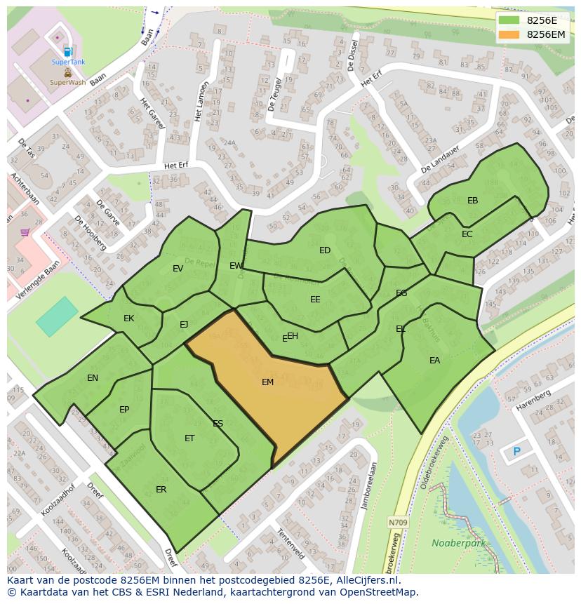 Afbeelding van het postcodegebied 8256 EM op de kaart.
