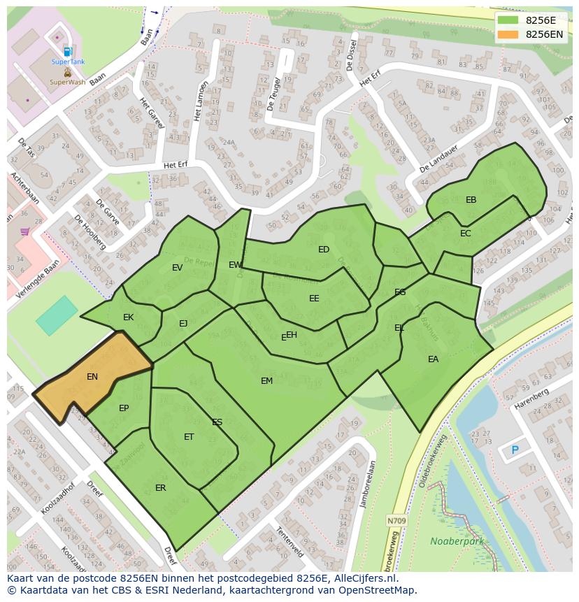 Afbeelding van het postcodegebied 8256 EN op de kaart.