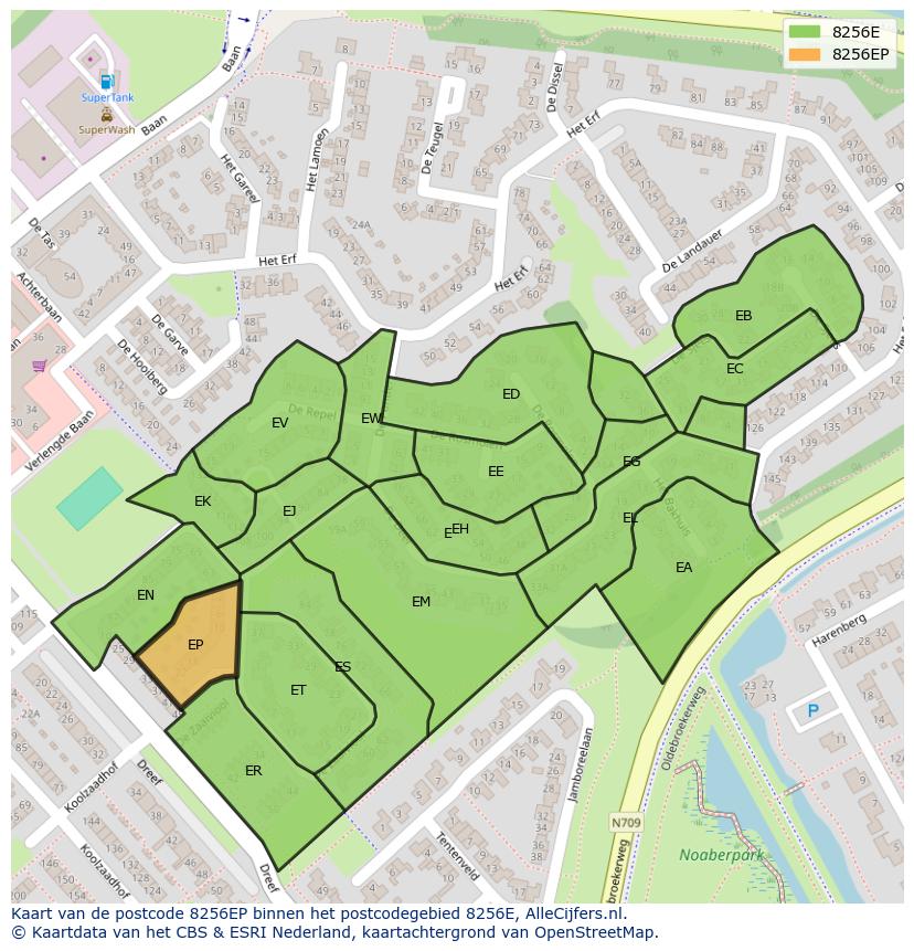 Afbeelding van het postcodegebied 8256 EP op de kaart.