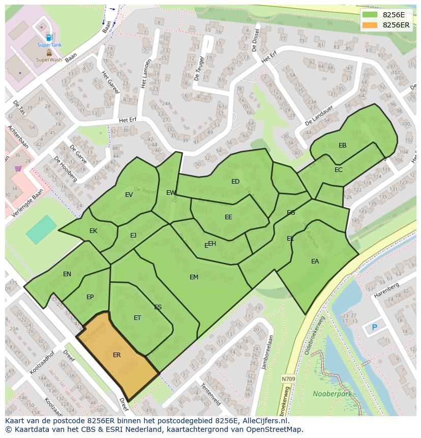 Afbeelding van het postcodegebied 8256 ER op de kaart.