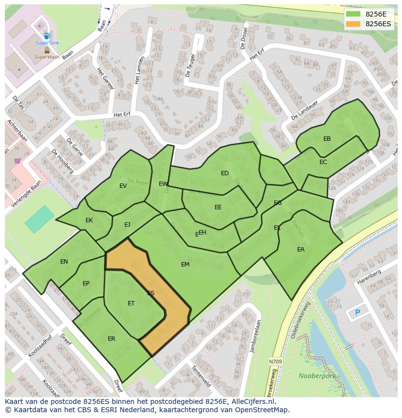 Afbeelding van het postcodegebied 8256 ES op de kaart.