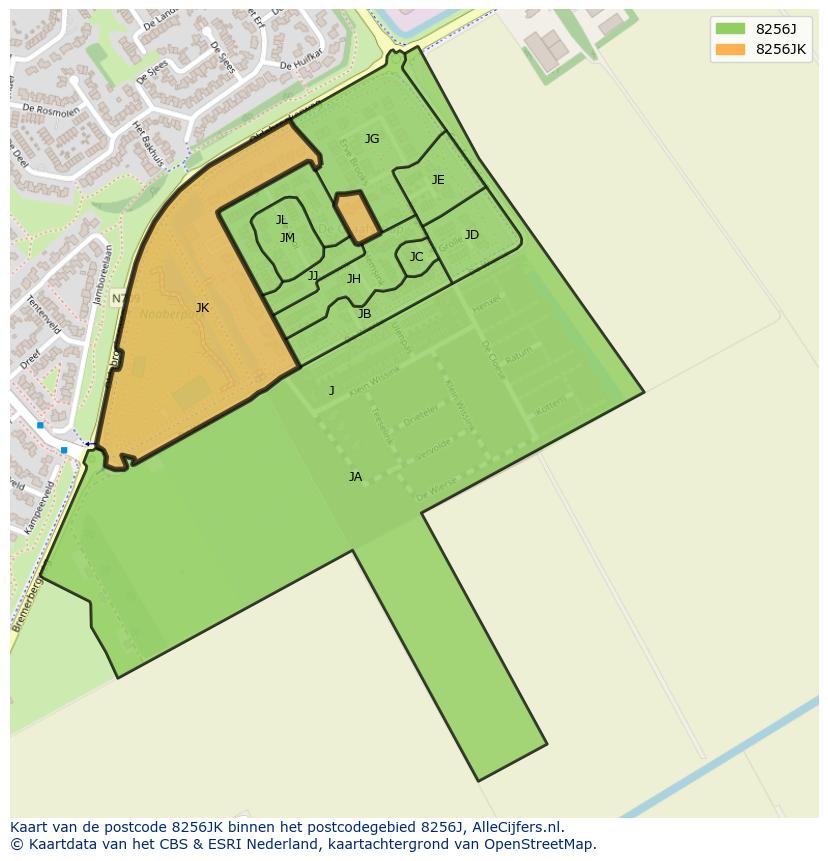 Afbeelding van het postcodegebied 8256 JK op de kaart.
