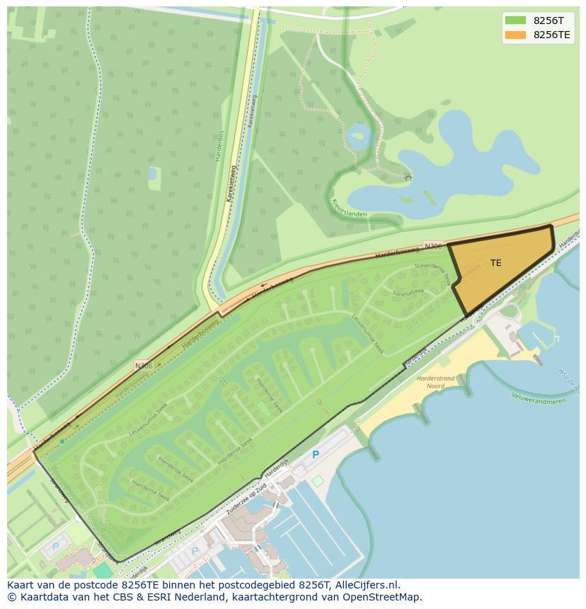 Afbeelding van het postcodegebied 8256 TE op de kaart.