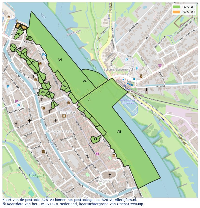 Afbeelding van het postcodegebied 8261 AJ op de kaart.