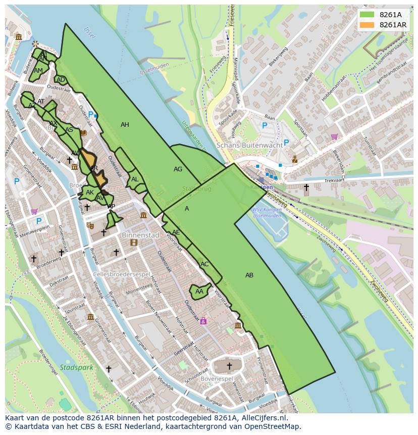 Afbeelding van het postcodegebied 8261 AR op de kaart.