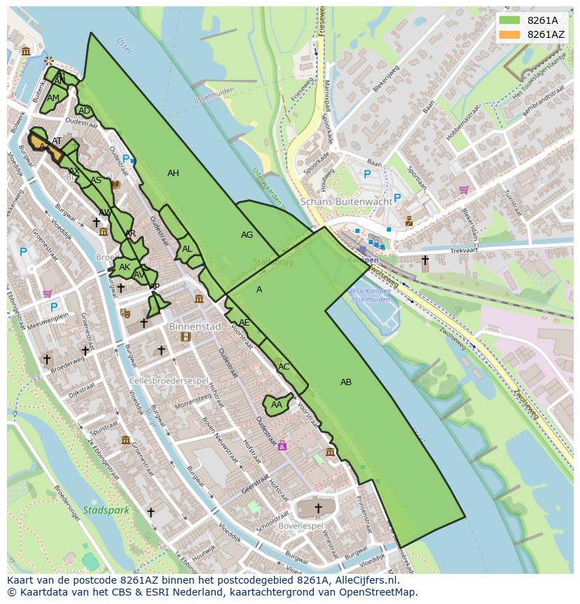 Afbeelding van het postcodegebied 8261 AZ op de kaart.
