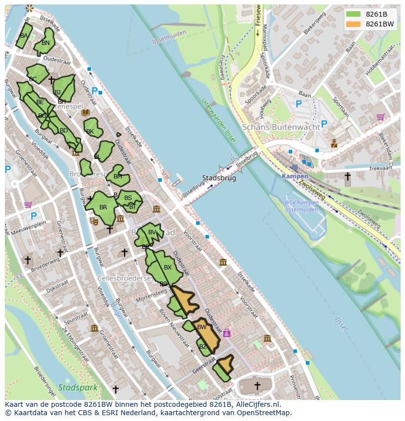 Afbeelding van het postcodegebied 8261 BW op de kaart.