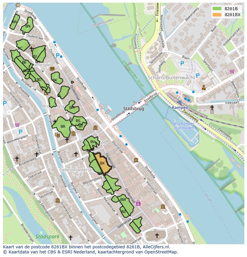 Afbeelding van het postcodegebied 8261 BX op de kaart.