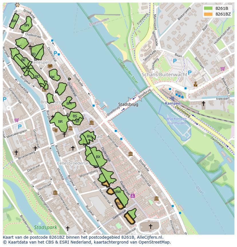 Afbeelding van het postcodegebied 8261 BZ op de kaart.