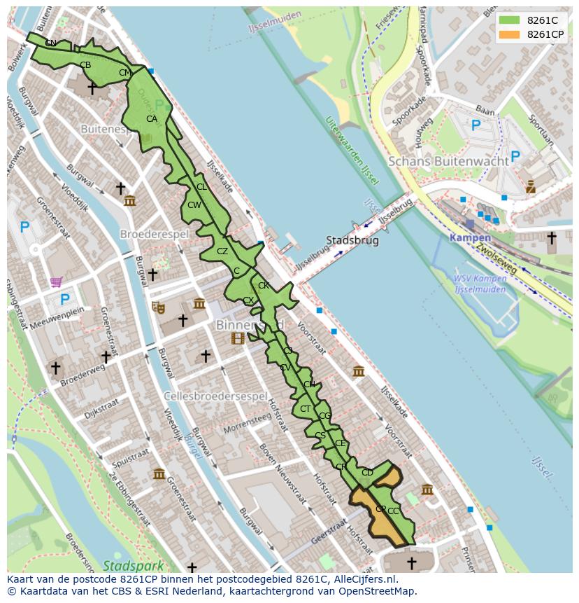 Afbeelding van het postcodegebied 8261 CP op de kaart.