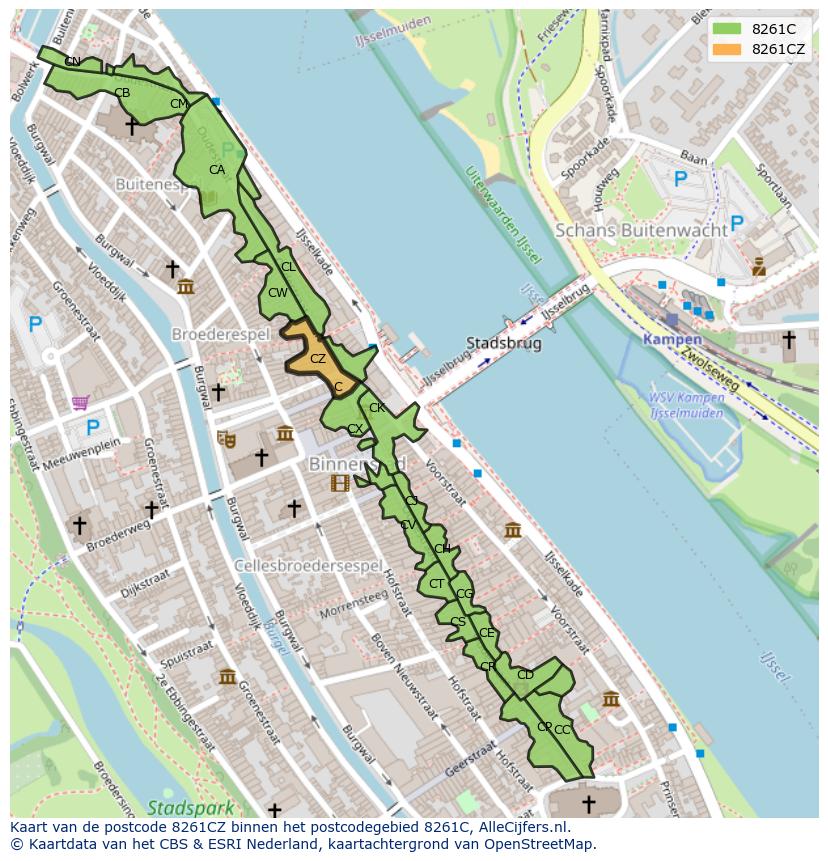 Afbeelding van het postcodegebied 8261 CZ op de kaart.