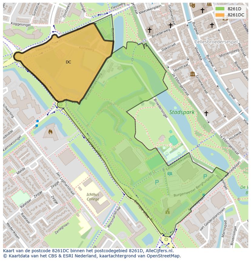 Afbeelding van het postcodegebied 8261 DC op de kaart.