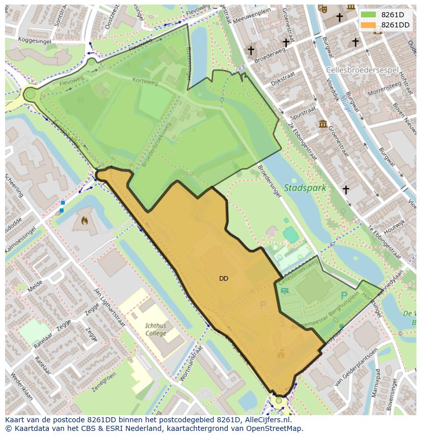 Afbeelding van het postcodegebied 8261 DD op de kaart.