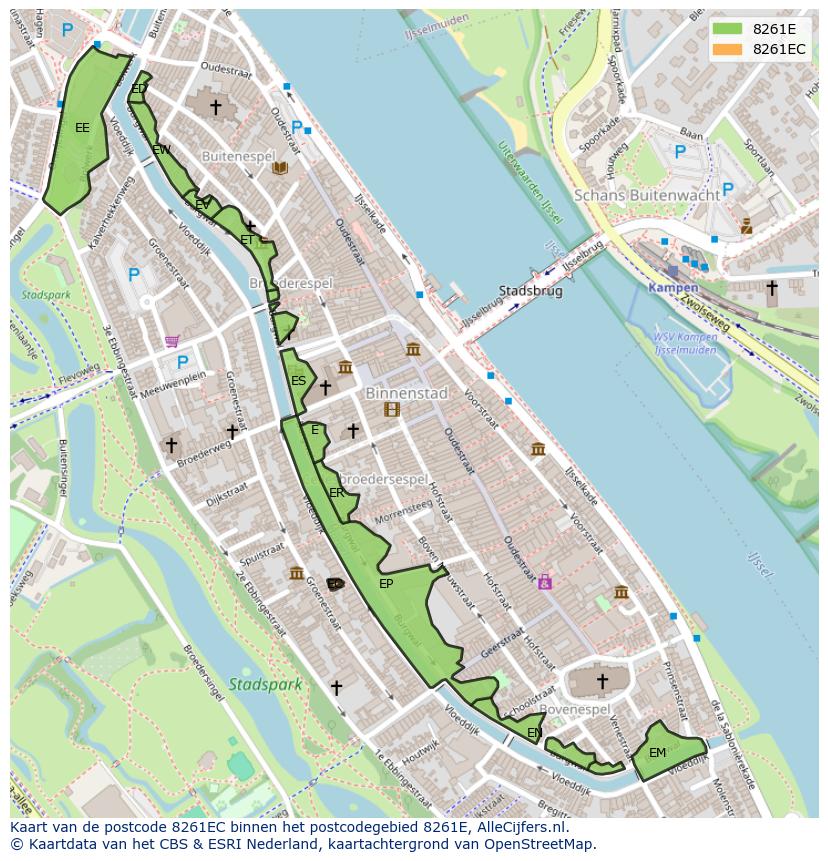 Afbeelding van het postcodegebied 8261 EC op de kaart.