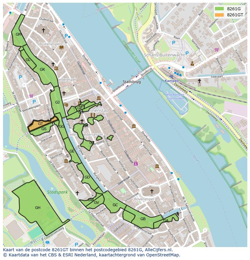 Afbeelding van het postcodegebied 8261 GT op de kaart.
