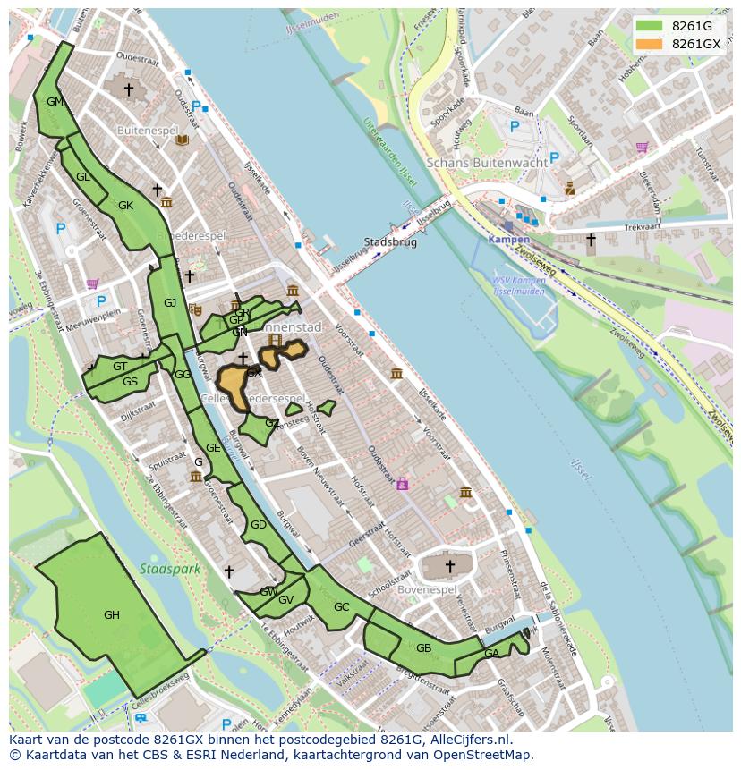 Afbeelding van het postcodegebied 8261 GX op de kaart.