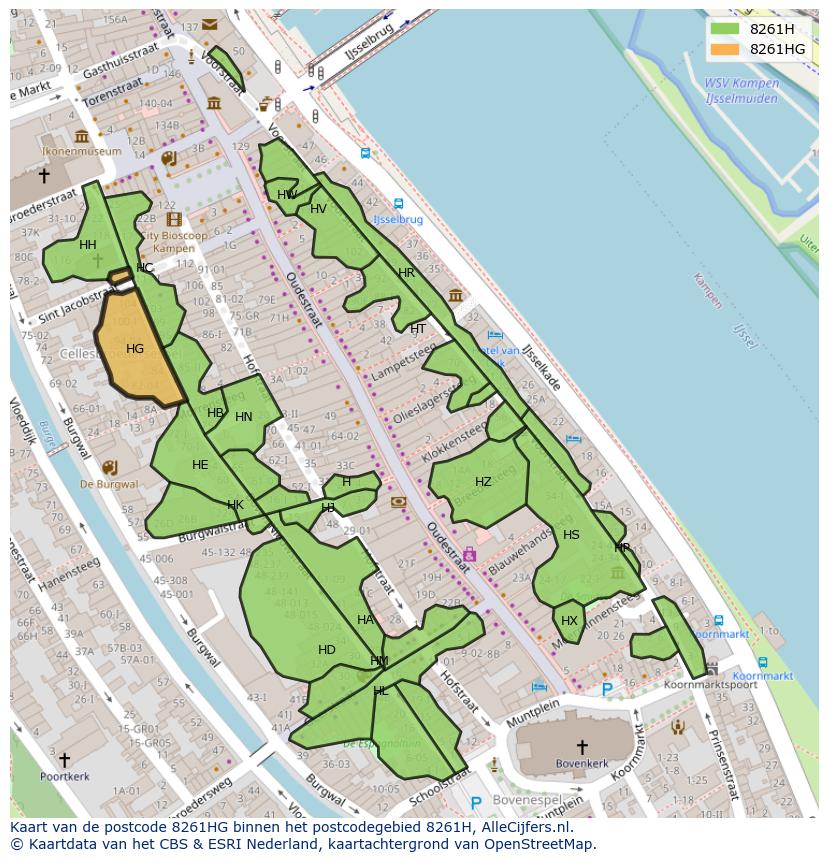 Afbeelding van het postcodegebied 8261 HG op de kaart.