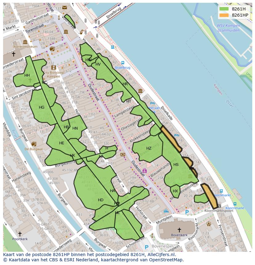 Afbeelding van het postcodegebied 8261 HP op de kaart.