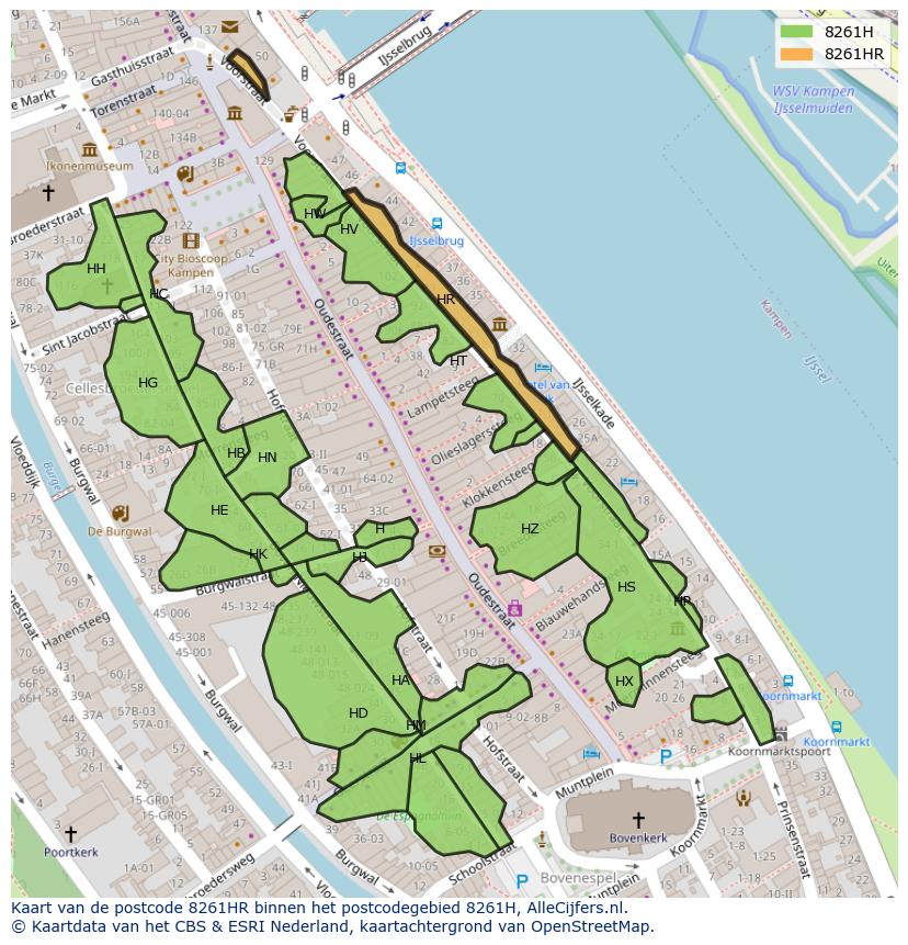 Afbeelding van het postcodegebied 8261 HR op de kaart.