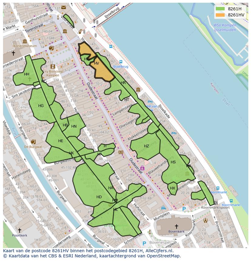 Afbeelding van het postcodegebied 8261 HV op de kaart.