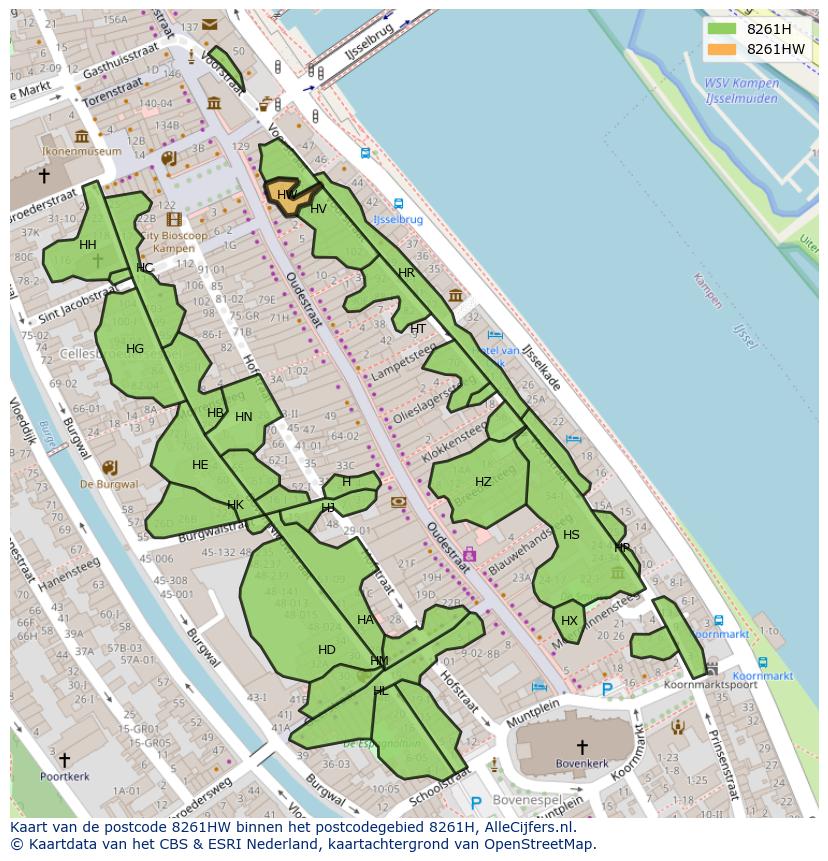 Afbeelding van het postcodegebied 8261 HW op de kaart.