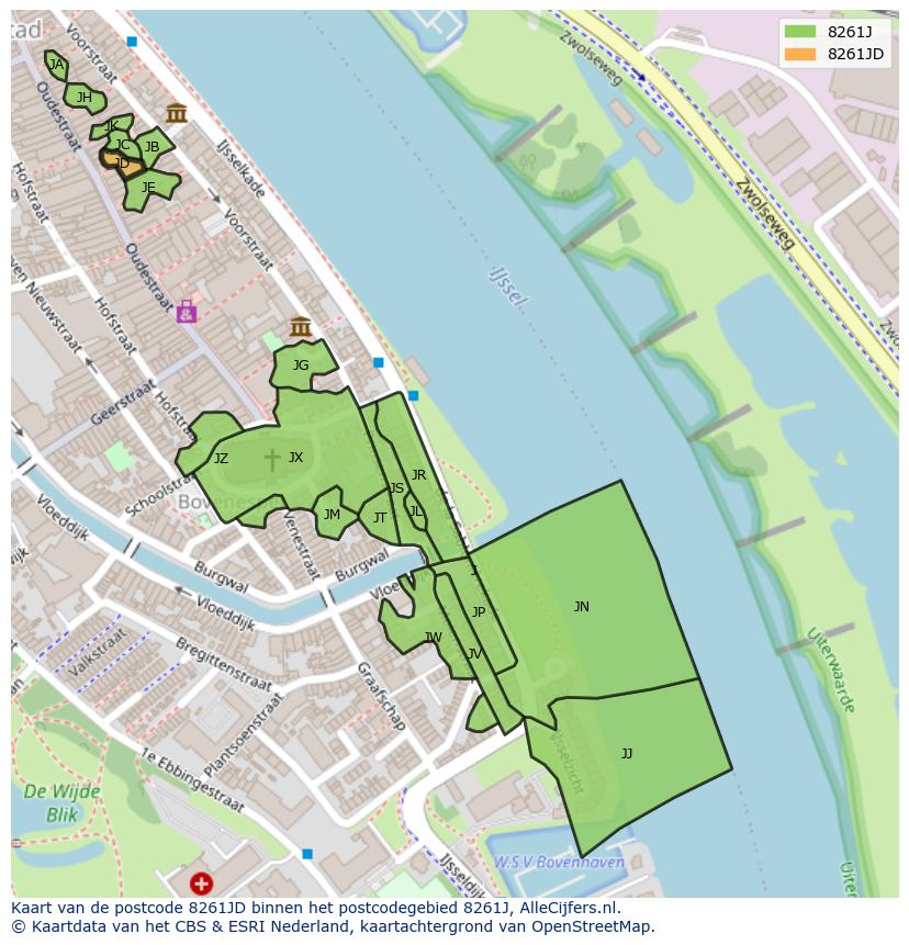 Afbeelding van het postcodegebied 8261 JD op de kaart.
