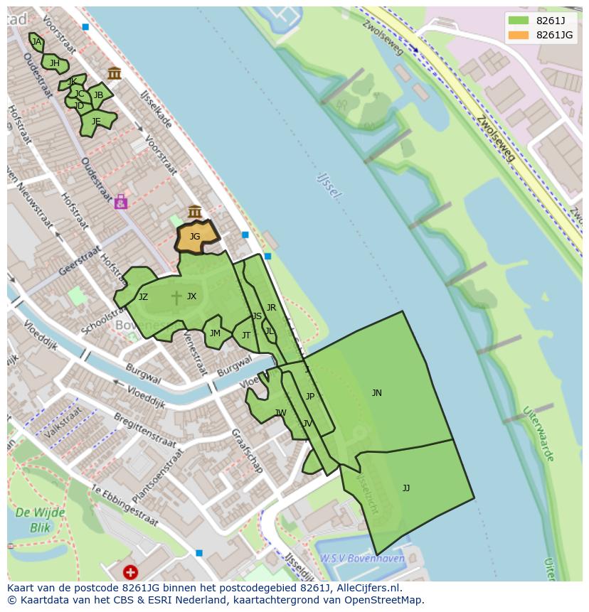 Afbeelding van het postcodegebied 8261 JG op de kaart.