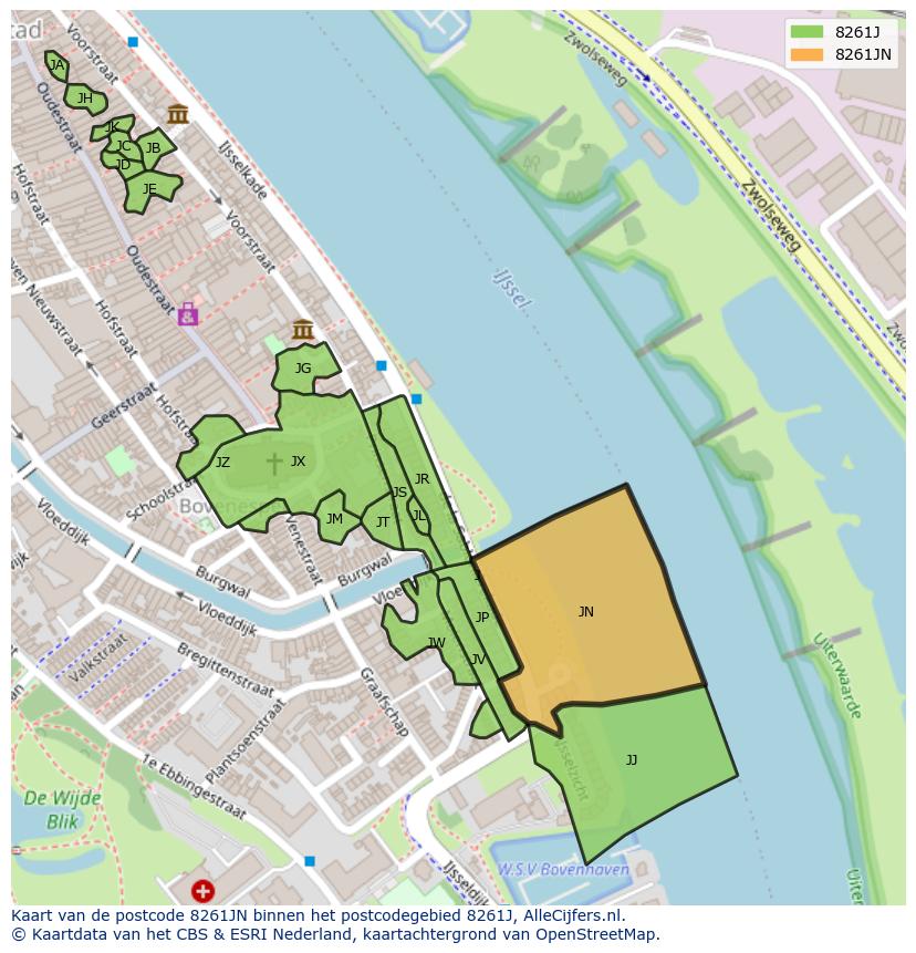 Afbeelding van het postcodegebied 8261 JN op de kaart.