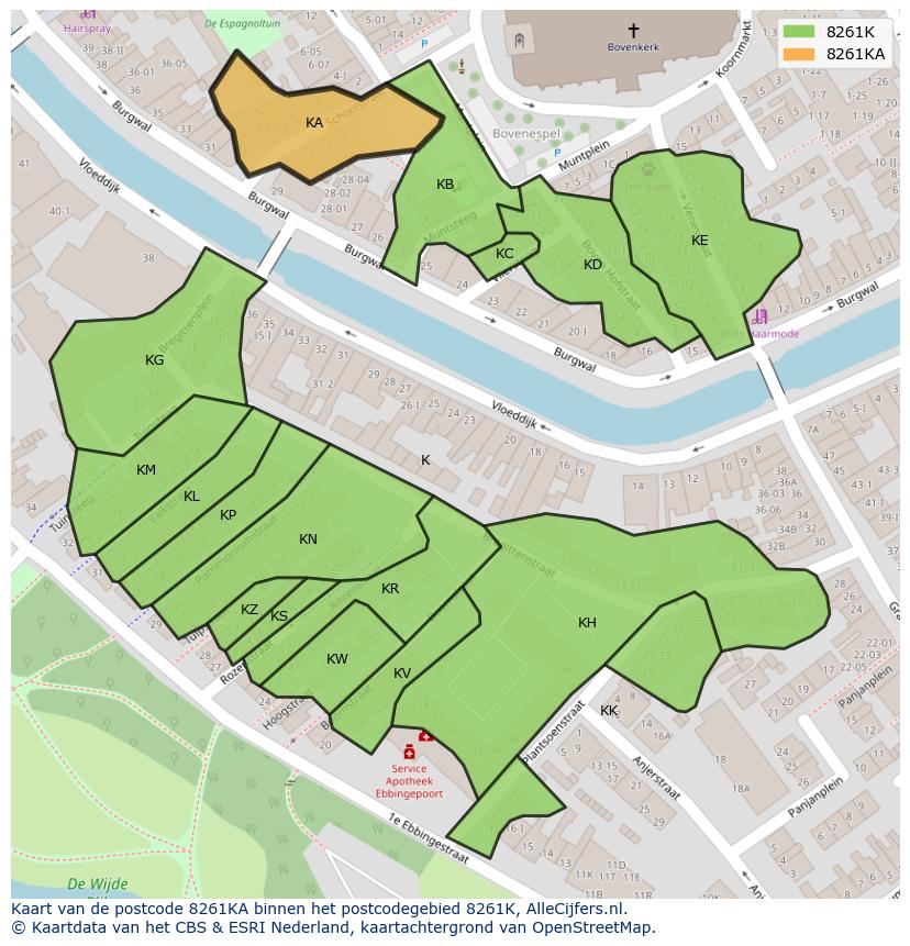 Afbeelding van het postcodegebied 8261 KA op de kaart.