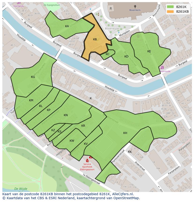 Afbeelding van het postcodegebied 8261 KB op de kaart.