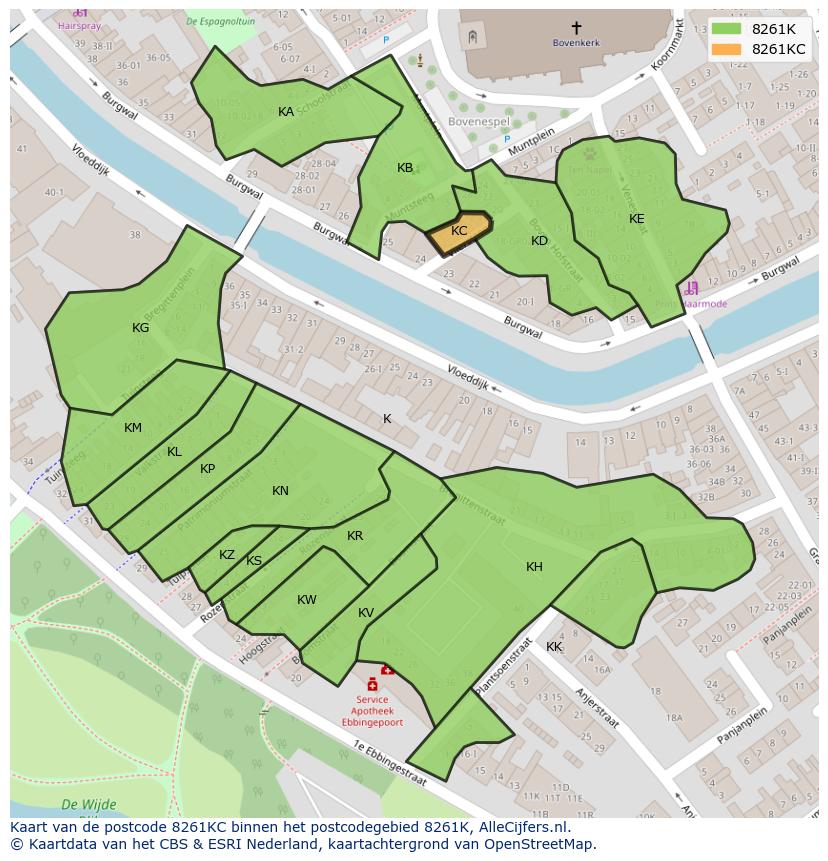 Afbeelding van het postcodegebied 8261 KC op de kaart.