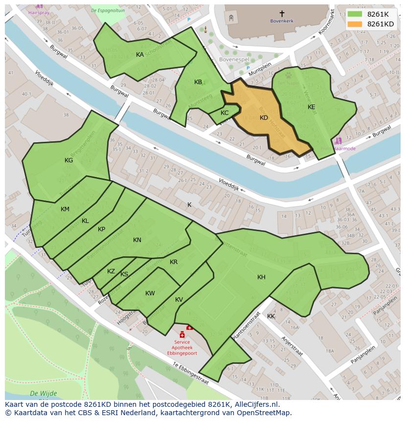 Afbeelding van het postcodegebied 8261 KD op de kaart.