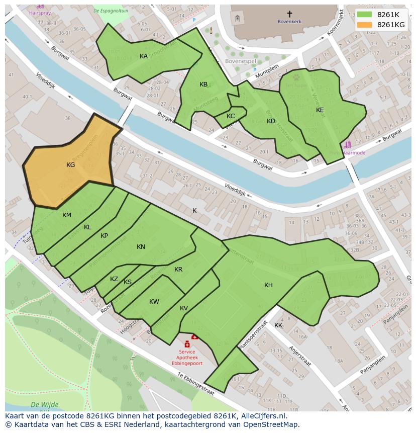 Afbeelding van het postcodegebied 8261 KG op de kaart.