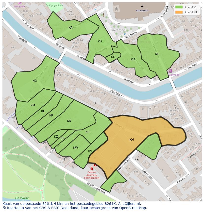 Afbeelding van het postcodegebied 8261 KH op de kaart.