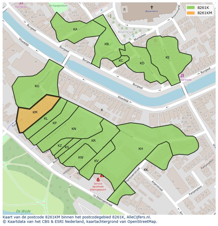 Afbeelding van het postcodegebied 8261 KM op de kaart.