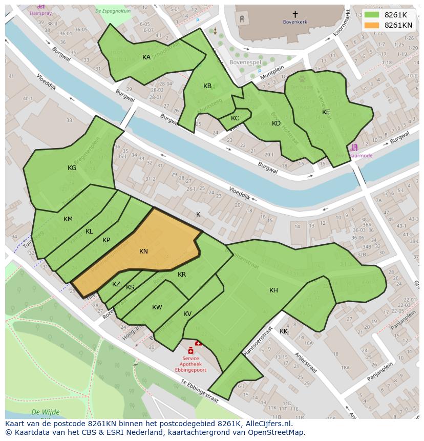 Afbeelding van het postcodegebied 8261 KN op de kaart.