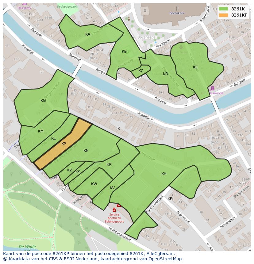 Afbeelding van het postcodegebied 8261 KP op de kaart.
