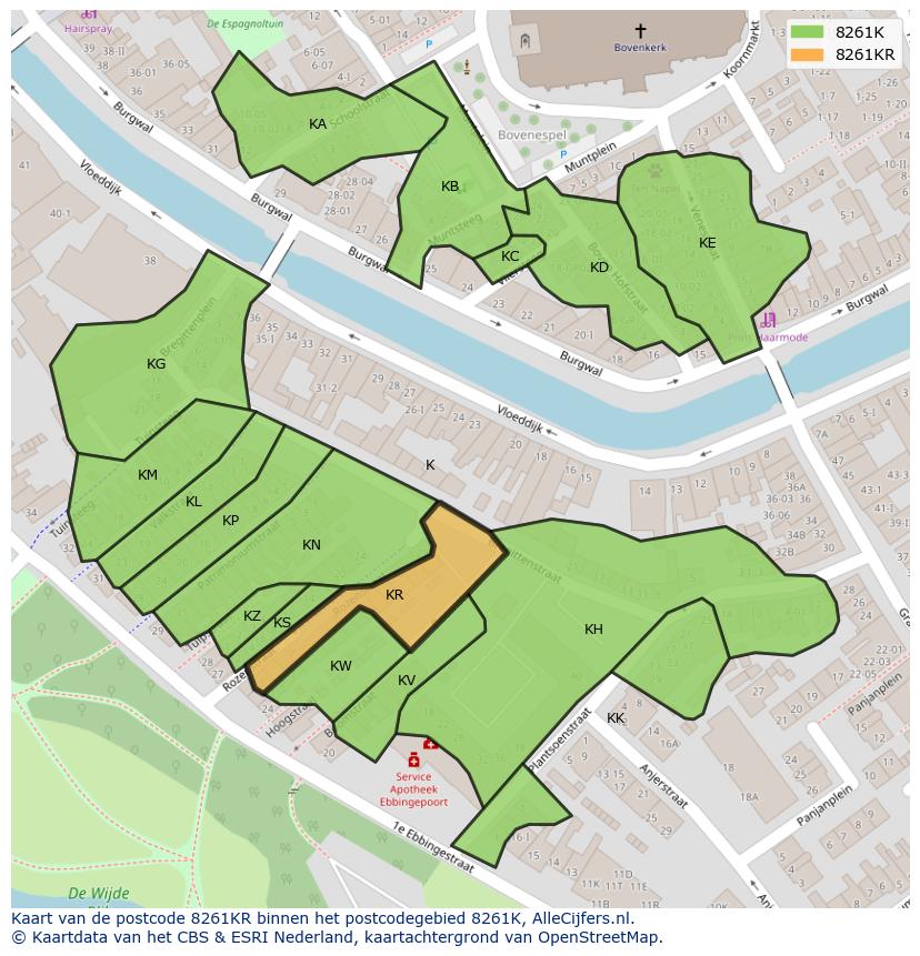 Afbeelding van het postcodegebied 8261 KR op de kaart.