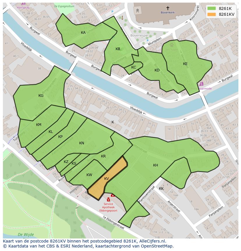 Afbeelding van het postcodegebied 8261 KV op de kaart.