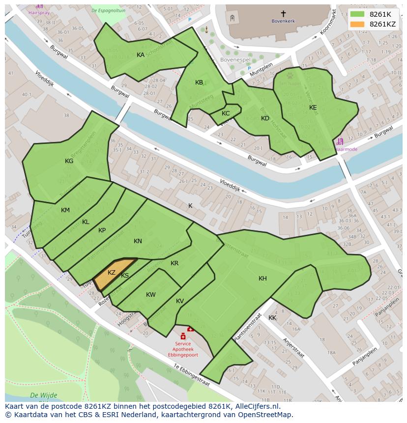 Afbeelding van het postcodegebied 8261 KZ op de kaart.