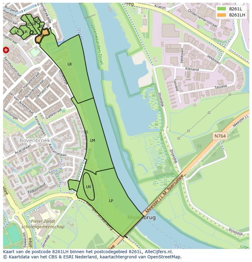 Afbeelding van het postcodegebied 8261 LH op de kaart.