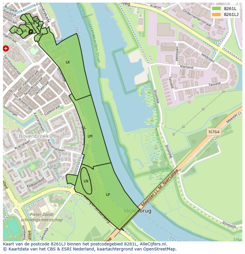 Afbeelding van het postcodegebied 8261 LJ op de kaart.