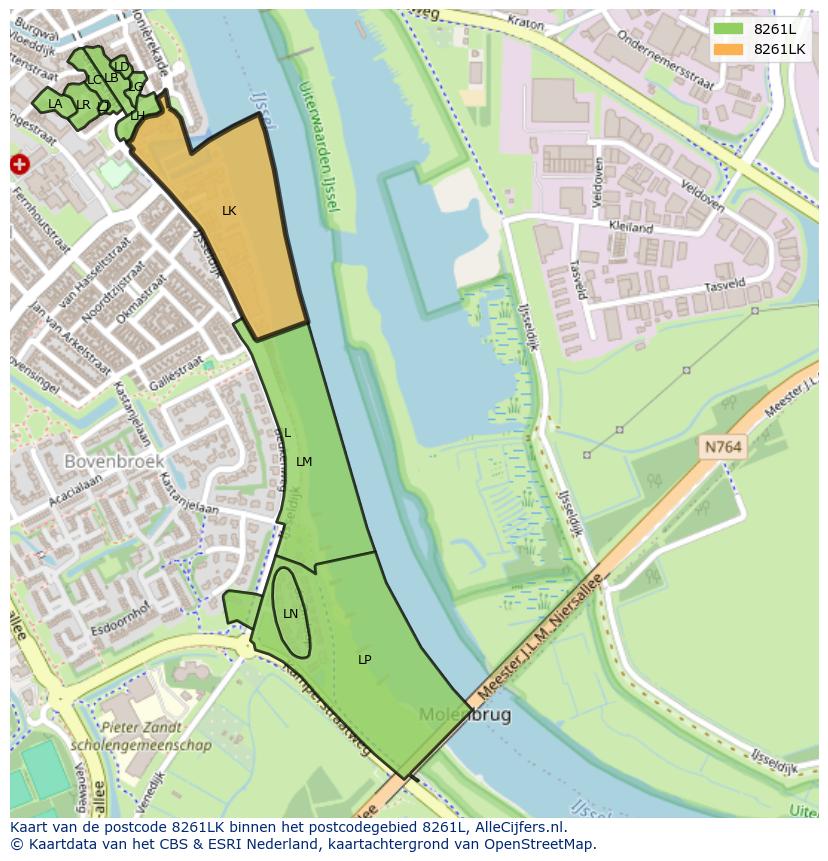 Afbeelding van het postcodegebied 8261 LK op de kaart.