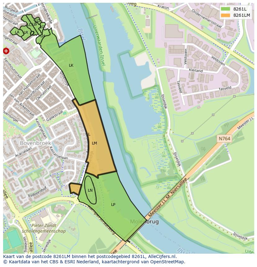 Afbeelding van het postcodegebied 8261 LM op de kaart.