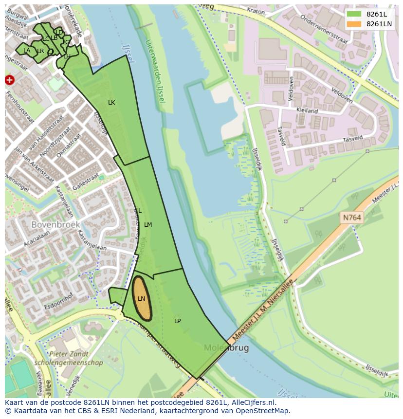 Afbeelding van het postcodegebied 8261 LN op de kaart.