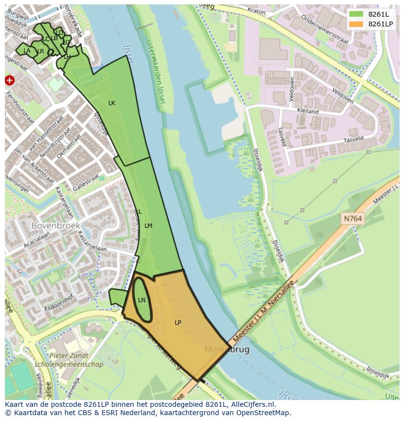 Afbeelding van het postcodegebied 8261 LP op de kaart.