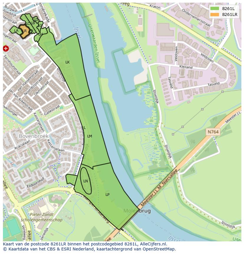 Afbeelding van het postcodegebied 8261 LR op de kaart.