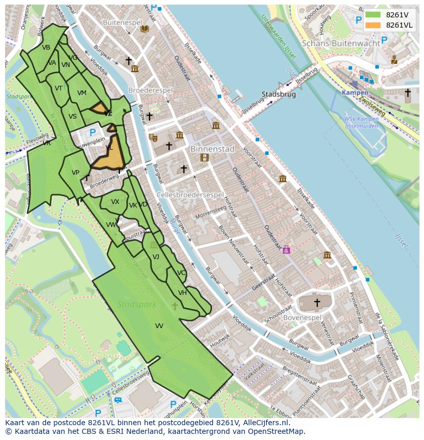 Afbeelding van het postcodegebied 8261 VL op de kaart.