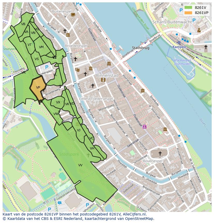 Afbeelding van het postcodegebied 8261 VP op de kaart.