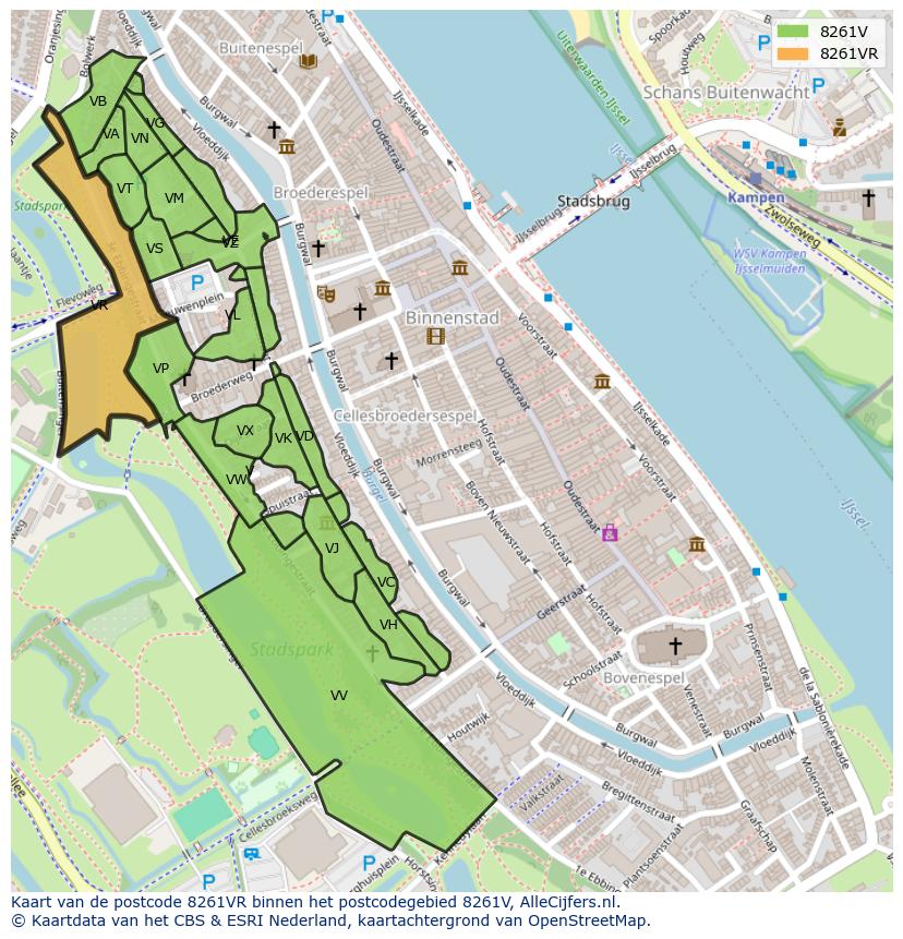 Afbeelding van het postcodegebied 8261 VR op de kaart.